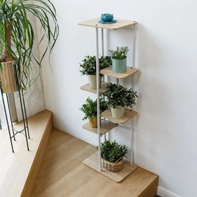 Kondela Stojan na kvety, kov biely, DTD dub sonoma, LEDOR TYP 2