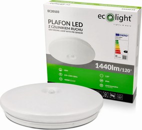 ECOLIGHT LED stropné svietidlo - PIR - 18W - IP44 - neutrálna biela