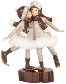 Zimné dekorácie dievčatá na lyžiach v šedom obleku s kožúškom - 15*7*18 cm