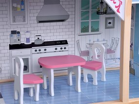 Jokomisiada Veľký drevený domček pre bábiky + drevený nábytok v pastelových farbách ZA5457