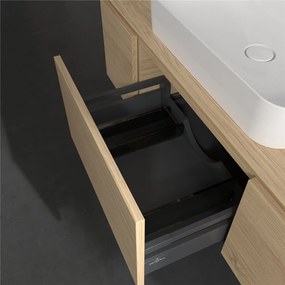 VILLEROY &amp; BOCH Legato závesná skrinka pod umývadlo na dosku (umývadlo v strede), 3 zásuvky, s LED osvetlením, 1200 x 500 x 380 mm, Nordic Oak, B757L0VJ