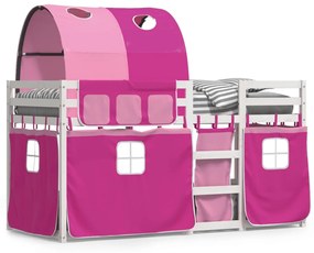 Poschodová posteľ so závesmi ružová 90x190 cm masívna borovica 3283999