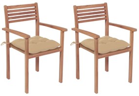 Záhradné stoličky 2 ks béžové podložky teakový masív