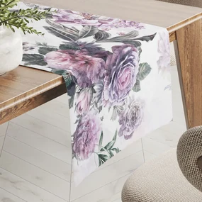 Biante Dekoračný behúň na stôl BM-009 Veľké fialové kvety 45x180 cm