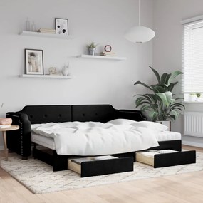 Rozkladacia denná posteľ so zásuvkami čierna 90x200 cm látka 3197690