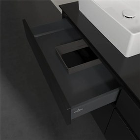 VILLEROY &amp; BOCH Legato závesná skrinka pod dve umývadlá na dosku, 4 zásuvky, s LED osvetlením, 1400 x 500 x 550 mm, Black Matt Lacquer, B669L0PD