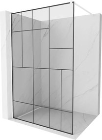 Mexen Kioto, Walk-In sprchová zástena 90 x 200 cm, 8mm sklo číre/čierny vzor, biely profil, 800-090-101-20-78
