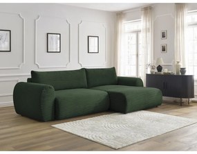 Tmavozelená menčestrová rozkladacia rohová pohovka (pravý roh) Lucien – Bobochic Paris