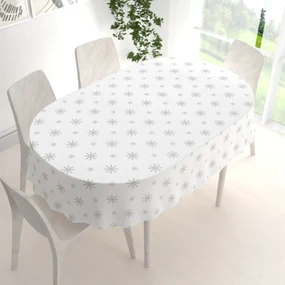 Biante Teflónový oválny obrus TF-101 Vianočné sivé vločky na bielom 140x160 cm