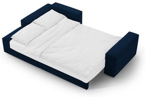 Tmavomodrá zamatová rozkladacia/s úložným priestorom rohová pohovka (ľavý roh/s leňoškou) Jodie – Micadoni