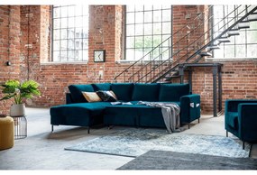 Tyrkysová zamatová rozkladacia rohová pohovka (ľavý roh) Lofty Lilly – Miuform