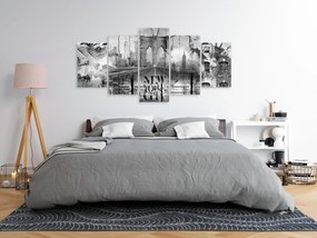 Artgeist Obraz - New York City Collage (5 Parts) Wide Black and White Veľkosť: 200x100, Verzia: Premium Print