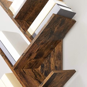 Knižnica, polica s 8 priehradkami v tvare stromu, rustikálna hnedá