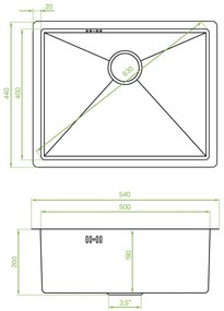 Laveo Marmara, 1-komorový nerezový drez 540x440x200 mm, grafitová, LAV-SAM_510P