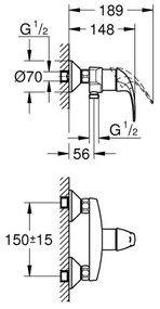 GROHE 23631000 - Sprchová batéria BAUCURVE 150 mm, lesklý chróm
