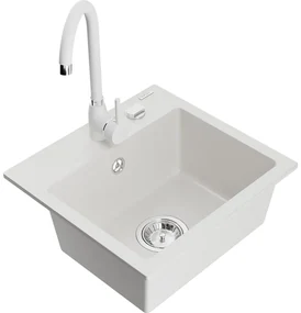 Mexen Milo, 1-komorový granitový drez 43,5x41 cm a kuchynská batéria Telma, biela, 6505-20-670200-20
