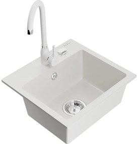 Mexen Milo, 1-komorový granitový drez 43,5x41 cm a kuchynská batéria Telma, biela, 6505-20-670200-20