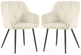 Sada dvoch jedálenských stoličiek DIAMANT zamatové, krémové / čierne nohy (2 ks)