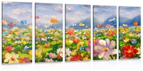 5-dielny obraz olejomaľba divoké kvety - 200x100