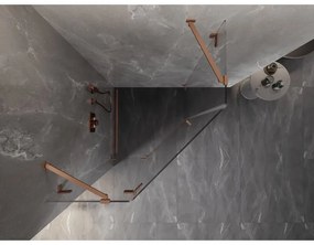 Mexen Lunar, päťuholníkový sprchový kút s ľavým sklonom 90 x 90 cm, 8mm číre sklo, profil medená matná, 831-090L-090P-65-00-L