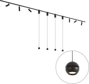 Moderný koľajnicový systém čierny so 6 bodovými svetlami a 4 závesnými svietidlami Easylift 1-fázový - Slimline Uzzy Tira