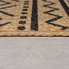 Flair Rugs, Kusový koberec Printed Jute Luis Natural/Black, 200x290, béžová, chodba / predsieň