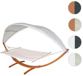 Hojdacia sieť HWC-J47 so strieškou pre 2 osoby, drevo, 420cm - biela, sivá