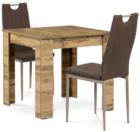Autronic - Jedálenský set 1+2, stôl 80x80cm, lamino dub wotan, stolička hnedá látka, cappuc. lak - B080WOTDCL393BR AKCE