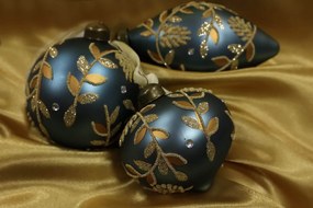 Modrozlaté závesné vianočné ozdoby matné 3-set