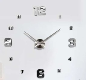 3D Nalepovacie hodiny Clock BIG 3-12 L, Silver Mirror 80-130cm