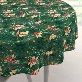 Biante Bavlnený okrúhly obrus Sandra SA-713 Vianočné cezmíny na zelenom Ø 100 cm