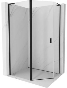 Mexen Mist L, päťuholníkový sprchový kút s krídlovými dverami, 90 x 80 cm, 8mm číre sklo, čierny profil, 8A8L-090-080-70-00