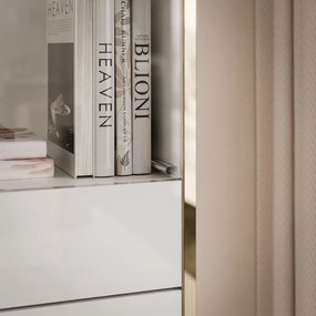 VITRÍNA NESSIE BIELY LESK + ZLATÁ NA NOŽIČKÁCH 45 x 195 cm