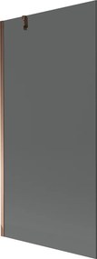 Mexen Next, vaňová zástena 1-krídlová 90 x 150 cm, fixné krídlo, 6 mm šedé sklo, ružové zlato profil, 895-090-000-00-40-60