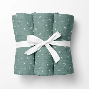 Biante Mušelínová plienka/dečka Nature MSN-053 Nočná obloha na pastelovo modrozelenom - ZVÝHODNENÁ SADA 3 KS 70x70 cm - Sada 3 ks