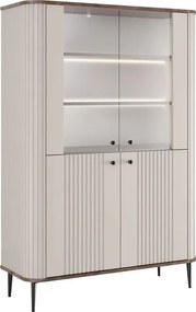 Vitrína Vesper 103 cm štvor­dverová - kašmír / orech / čierne nohy