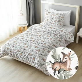 Biante Detské bavlnené posteľné obliečky Sandra SA-455 Srnčekovia zajačikovia a veveričky na bielom Predĺžené 140x220 a 70x90 cm