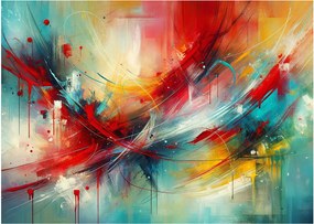 Sklenený obraz – Abstrakcia s červenou (70x50 cm)