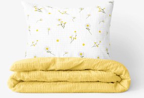Goldea krepové posteľné obliečky duo - harmanček so žltou 150 x 200 a 50 x 60 cm