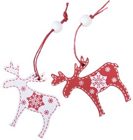 DECOLED Drevený sob, 5x6 cm, červený a biely, 12 ks/balenie.