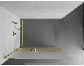 Mexen Kioto+ L, sprchová zástena Walk-In s poličkou a vešiakom 70 x 200 cm, 8mm sklo námraza, zlatý lesklý profil,800-070-123-50-30