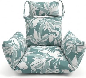 Sivé závesné kreslo KOKON bez stojana, zeleno-biely vankúš