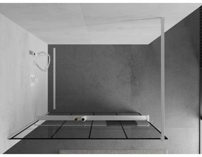 Mexen Kioto+, sprchová zástena Walk-In s poličkou a vešiakom 130 x 200 cm, 8mm číre sklo čierny vzor, biely profil, 800-130-121-20-77