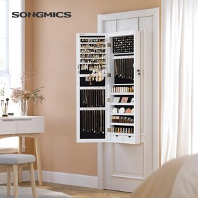 SONGMICS uzamykateľný zrkadlový organizér na šperky so 6 LED, 120 cm, biely