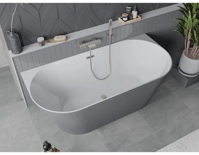 Mexen Oval Slim, voľne stojaca vaňa ku stene, 170 x 80 cm, biela-šedá, oceľový prepad, 52661708062-97