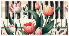 5-dielny obraz klavír a tulipány v kvetinovej symfónii