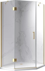 BPS-koupelny Päťuholníkový sprchovací kút KZ10B GL 90x90 zlatá/transparent - bez vaničky