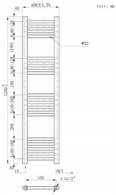 Erga Basic, vykurovacie teleso 1200x400 mm, 409 W, čierna, ERG-LAV-BASIC-12040-BK
