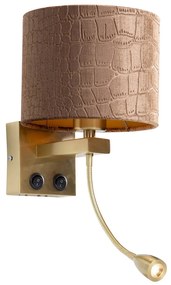 Nástenná lampa bronzová s plyšovým tienidlom s dizajnom krokodíla 18 cm - Brescia