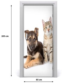 Samolepiace fototapety na dvere Pes a mačka 85x205 cm